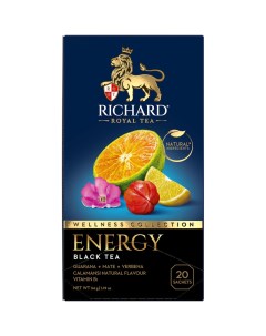 Чай чёрный Energy байховый с мате каламанси вербены гуараны 20 пакетиков Richard