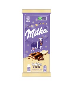 Шоколад Bubbles молочный пористый с кокосовой начинкой 92 г Milka