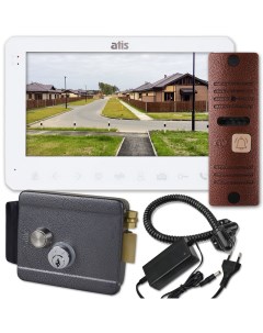 Комплект видеодомофона 7 белый для дома с электромеханическим замком на калитку для дачи Atis