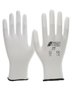 Трикотажные бесшовные перчатки белые ПУ покрытие кончиков пальцев класс 13G р 1 Nitras