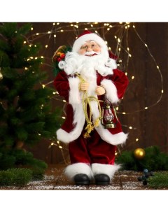 Новогодняя фигурка Дед Мороз в красной шубке с фонарем 25x15x45 см Зимнее волшебство