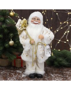 Новогодняя фигурка Дед Мороз в белой шубке с посохом 4316760 22x18x45 см Зимнее волшебство