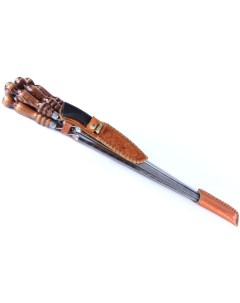 Колчан кожаный c ножом 6 шампуров с деревянной ручкой для мяса 12мм 55 см Shampurs