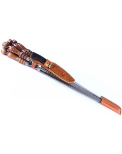 Колчан кожаный c ножом 6 шампуров с деревянной ручкой для люля кебаб 14мм 45 см Shampurs