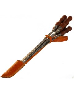 Колчан кожаный 6 шампуров с деревянной ручкой для люля кебаб 14 мм 45 см Shampurs