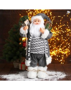 Новогодняя фигурка Дед Мороз в сером тулупе 5036038 26x16x45 см Зимнее волшебство