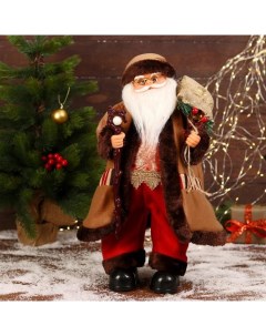 Новогодняя фигурка Дед Мороз в шубке с посохом двигается 6938384 1 шт Зимнее волшебство
