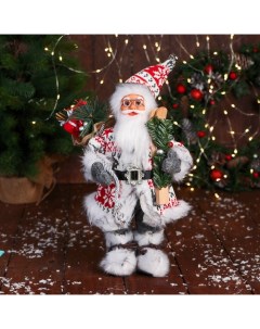Фигурка новогодняя Зимнее волшебство Дед Мороз с веточками 9692515 Белый 31 см Nobrand