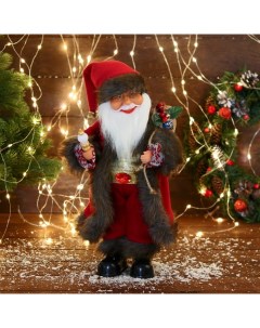 Фигурка новогодняя Зимнее волшебство Дед Мороз движение с подсветкой 9692517 Красный 40 см Nobrand