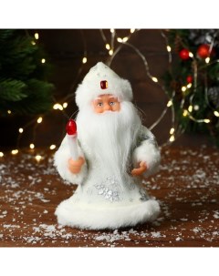 Фигурка новогодняя Зимнее волшебство Дед Мороз В узорчатой шубке 9692499 Белый 19 см Nobrand