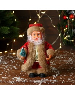 Фигурка новогодняя Зимнее волшебство Дед Мороз В шубке с ёлочкой 9692502 Красный 19 см Nobrand
