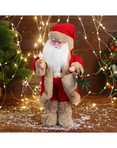 Фигурка новогодняя Зимнее волшебство Дед Мороз движение с подсветкой 9692518 Красный 40 см Nobrand