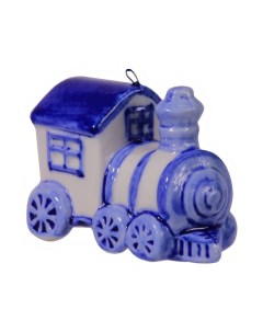 Елочная игрушка Паровозик J7382 6 см белый синий 1 шт Kurts adler