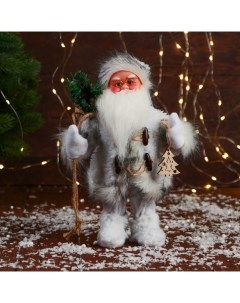 Новогодняя фигурка Дед Мороз с кудрявой бородой в меховом костюме 9692509 13x13x28 см Nobrand