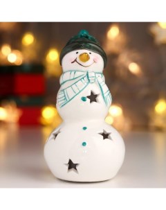 Новогодний сувенир 6494457 Снеговик зелёная шапка звёздочки 11 3х6 2х6 2 см Nobrand