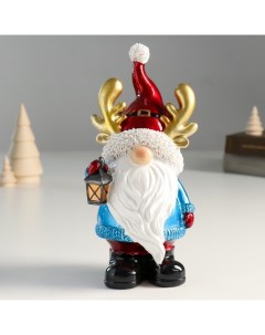 Новогодний сувенир Дед Мороз в колпаке с рожками с фонариком 9491500 10х8х21 5 см Nobrand