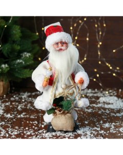 Новогодняя фигурка Дед Мороз с мешком подарков и фонариком 9692510 12x10x31 см Nobrand