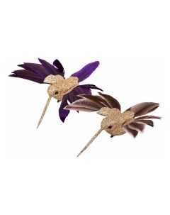 Елочная игрушка колибри из перьев 10 см фиолетовый 1 шт Home club
