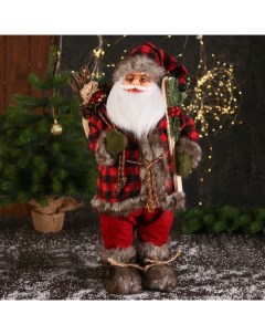 Новогодняя фигурка Дед Мороз с фонариком лыжами и веточками 6938360 1 шт Зимнее волшебство