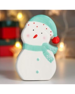 Новогодний сувенир Снеговичок бирюзовый колпак и шарф 6494443 14х3 3х8 см Nobrand