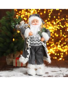 Новогодняя фигурка Дед Мороз в сером тулупе 5036034 23x18x45 см Зимнее волшебство