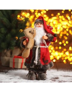 Новогодняя фигурка Дед Мороз в красной шубке с мишкой 16x13x30 см Зимнее волшебство