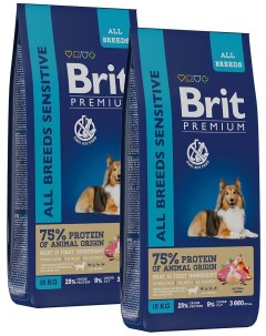 Сухой корм для собак PREMIUM DOG ADULT SENSITIVE с ягненком и рисом 2шт по 15кг Brit*