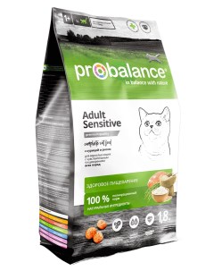 Сухой корм для взрослых кошек Adult Sensitive курица и рис 2 шт по 1 8 кг Probalance