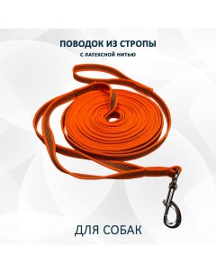 Поводок для собак оранжевый из стропы с латексной нитью нейлон 15 м Totemica