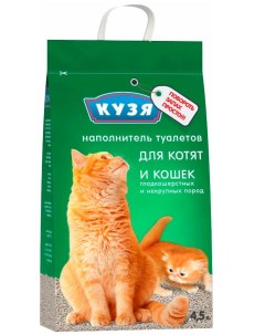 Наполнитель для туалета котят и кошек впитывающий 4 шт по 4 5 л Кузя