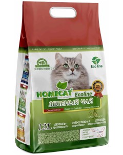 Наполнитель для туалета кошек Ecoline Зеленый чай комкующийся 4 шт по 12 л Homecat