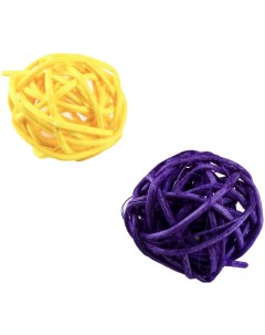 Набор для кошек из 2 плетёных шариков из лозы с бубенчиком фиолетово желтый 3 см Пижон