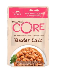 Влажный корм для кошек Tender Cuts лосось и тунец в пикантном соусе 85г Wellness core