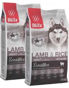 Сухой корм для собак SENSITIVE ADULT ALL BREEDS с ягненком и рисом 2шт по 2кг Blitz