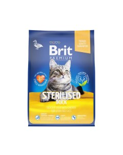 Корм сухой Premium для взрослых стерилизованных кошек с уткой и курицей 8 кг Brit*