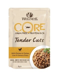 Влажный корм для кошек Tender Cuts курица и печень в пикантном соусе 85г Wellness core