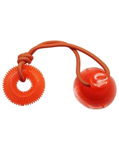 Игрушка для собак тяни кусай на одной присоске оранжевое шипованное кольцо 45 см 1%