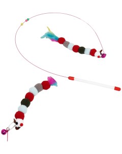 Игрушка для кошек дразнилка удочка Гусеница с перьями 110 см микс цветов Пижон