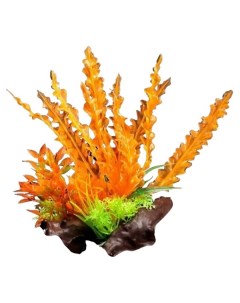 Искусственное растение в виде коряги зелено оранжевый 18 см 2 шт Пижон