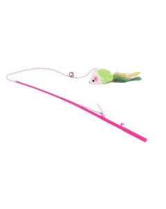 Дразнилка удочка Цветная мышка 32 см белая зелёная мышь на розовой ручке Пижон