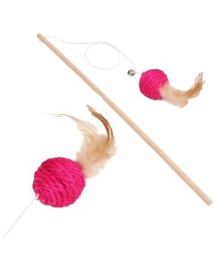 Игрушка для кошек Сизалевый шар с перьями и бубенчиком 40 см розовый Пижон