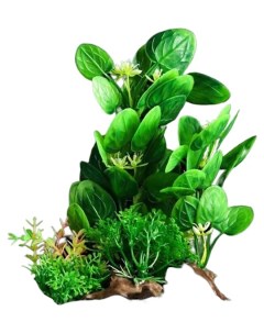 Искусственное растение аквариумное в виде коряги зеленый 18 см 2 шт Пижон