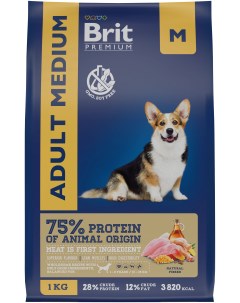 Сухой корм Premium Adult M для взрослых собак средних пород с курицей 1 кг Brit*