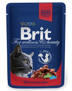 Влажный корм для кошек Premium говядина зеленый горошек 85г Brit*