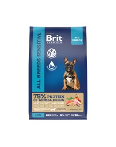 Сухой корм для собак Premium Dog Sensitive для пищеварения с индейкой и лососем 1 кг Brit*