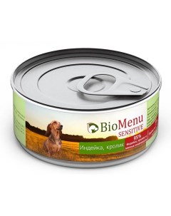 Влажный корм для собак Sensitive индейка кролик 5 шт по 100г Biomenu