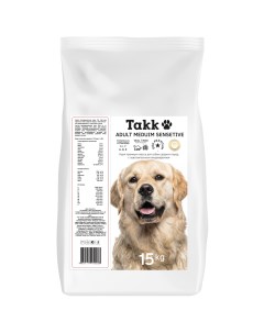 Сухой корм для взрослых собак средних пород Телятина с рисом 15 кг Takk