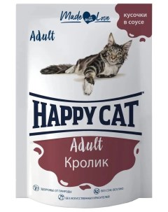 Влажный корм для кошек Adult с кроликом в соусе 24x85 г Happy cat