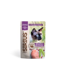 Влажный корм для кошек Premium для стерилизованных индейка курица 85г Сириус