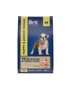 Корм сухой для щенков Premium Dog Puppy and Junior Medium 1 кг Brit*